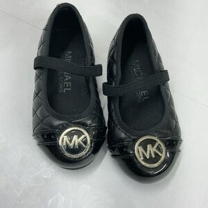 Michael Kors Black Quilted Girls' MK Logo Mary Jane Flats